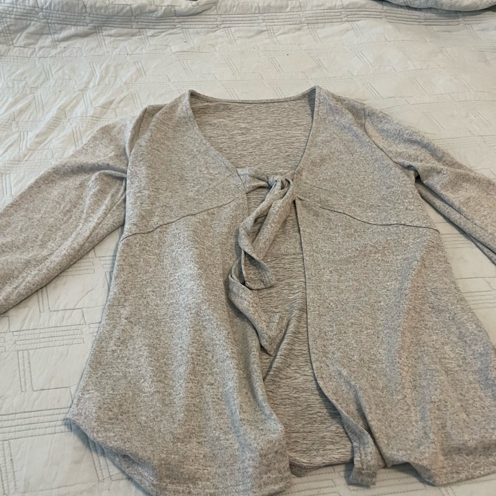 Women's Gray Tie-Front Sweater Cardigan